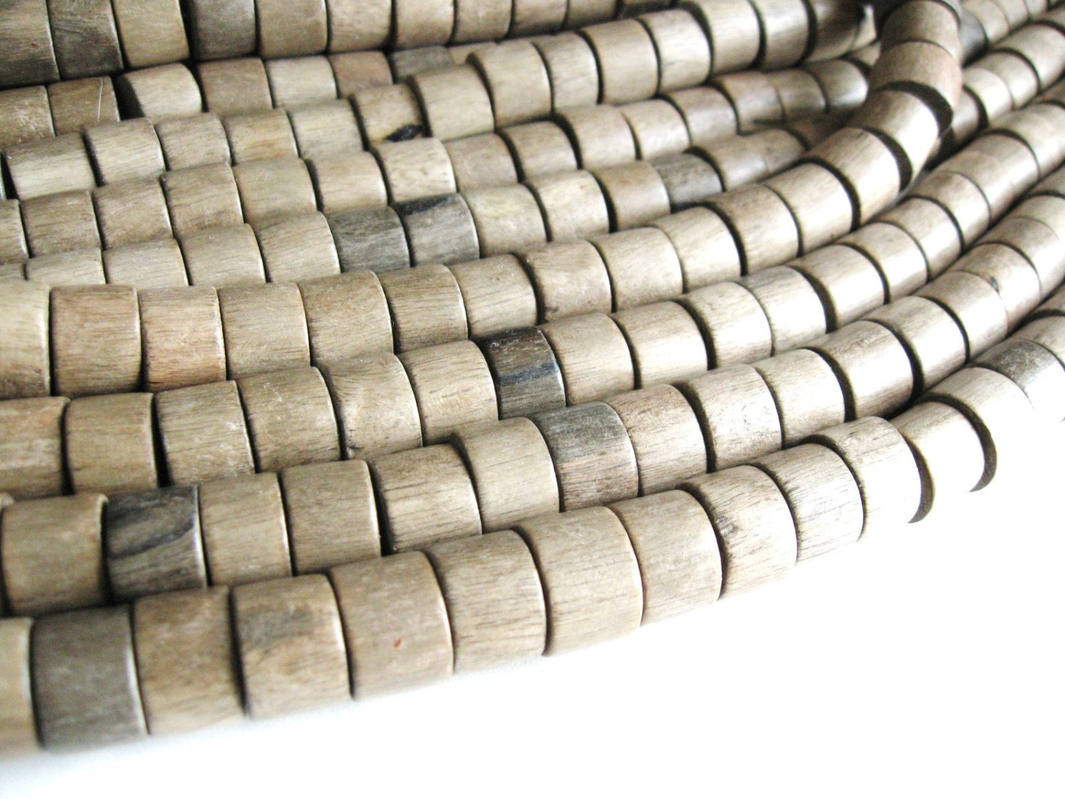 10 Large Taupe Wooden Beads - Wheels Greywood Beads 10x15mm