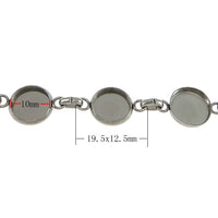Stainless Steel Bracelet with 10mm cameo settings - 1 x Cabochon bracelet blank bezel with Extender