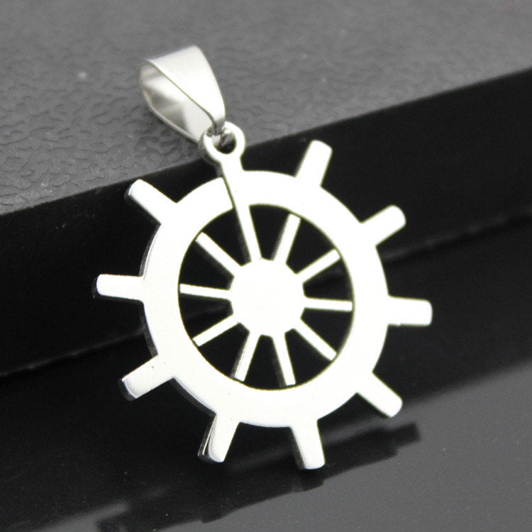 Ship wheel pendant stainless steel hypoallergenic DIY necklace pendant