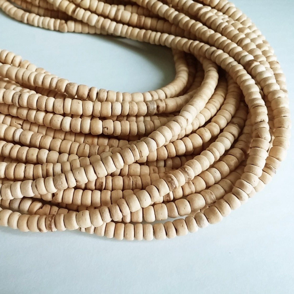 120 natural coconut beads - Coconut Rondelle Disk Beads 4-5mm