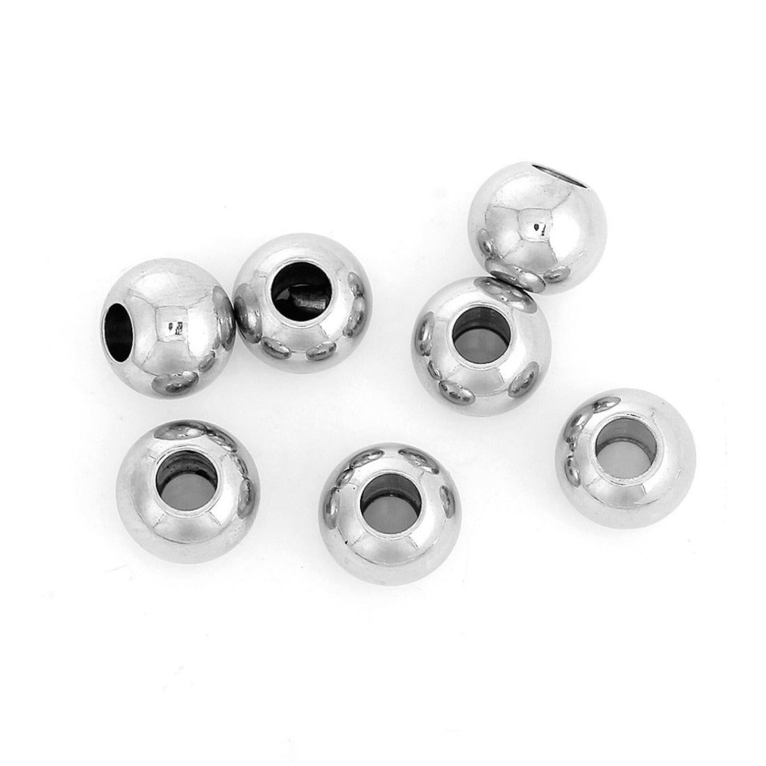 10 Perles 8mm en acier inoxydable