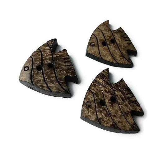 Fish coconut button set of 3 large natural carved button