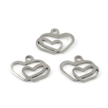 Double hearts pendant stainless steel hypoallergenic DIY 5 charms