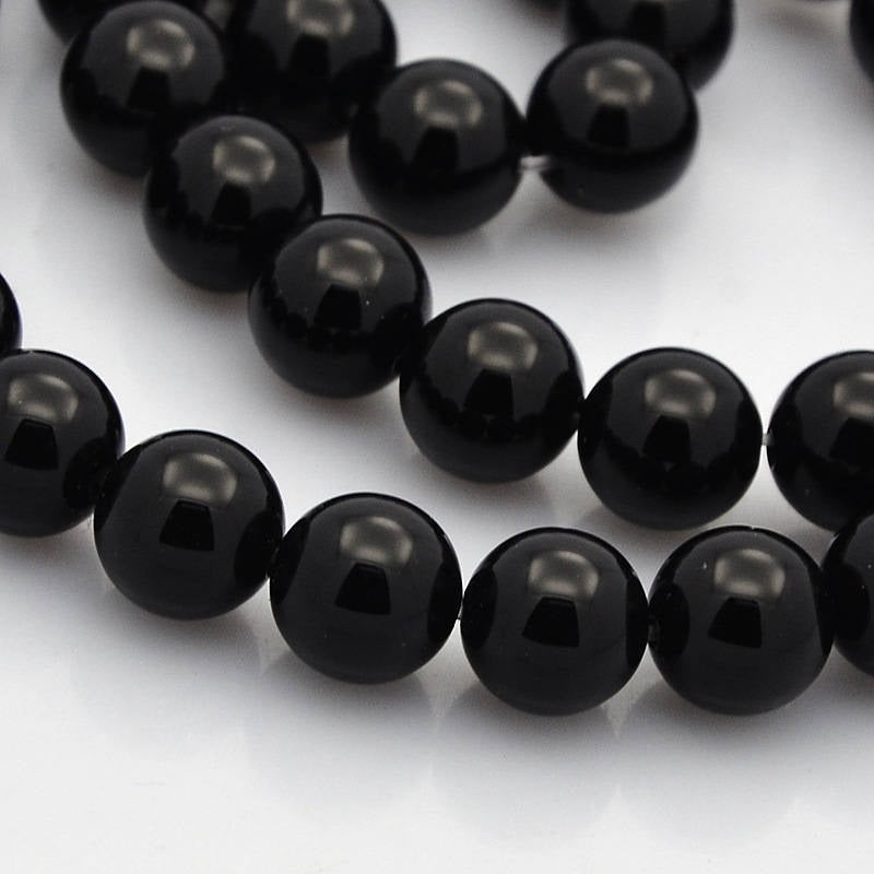 Natural black onyx stone beads, 8mm round