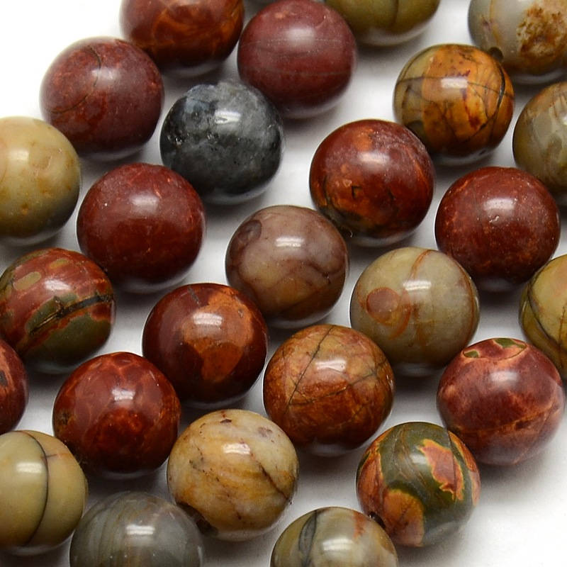 Natural Picasso Stone Beads Strands Colorful Round 10mm