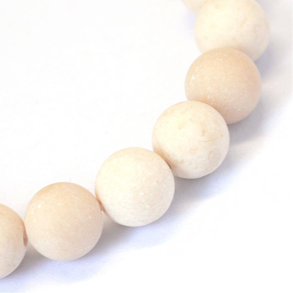 Frosted Natural Fossil Round Beads Strands 6 or 8mm - Ivory