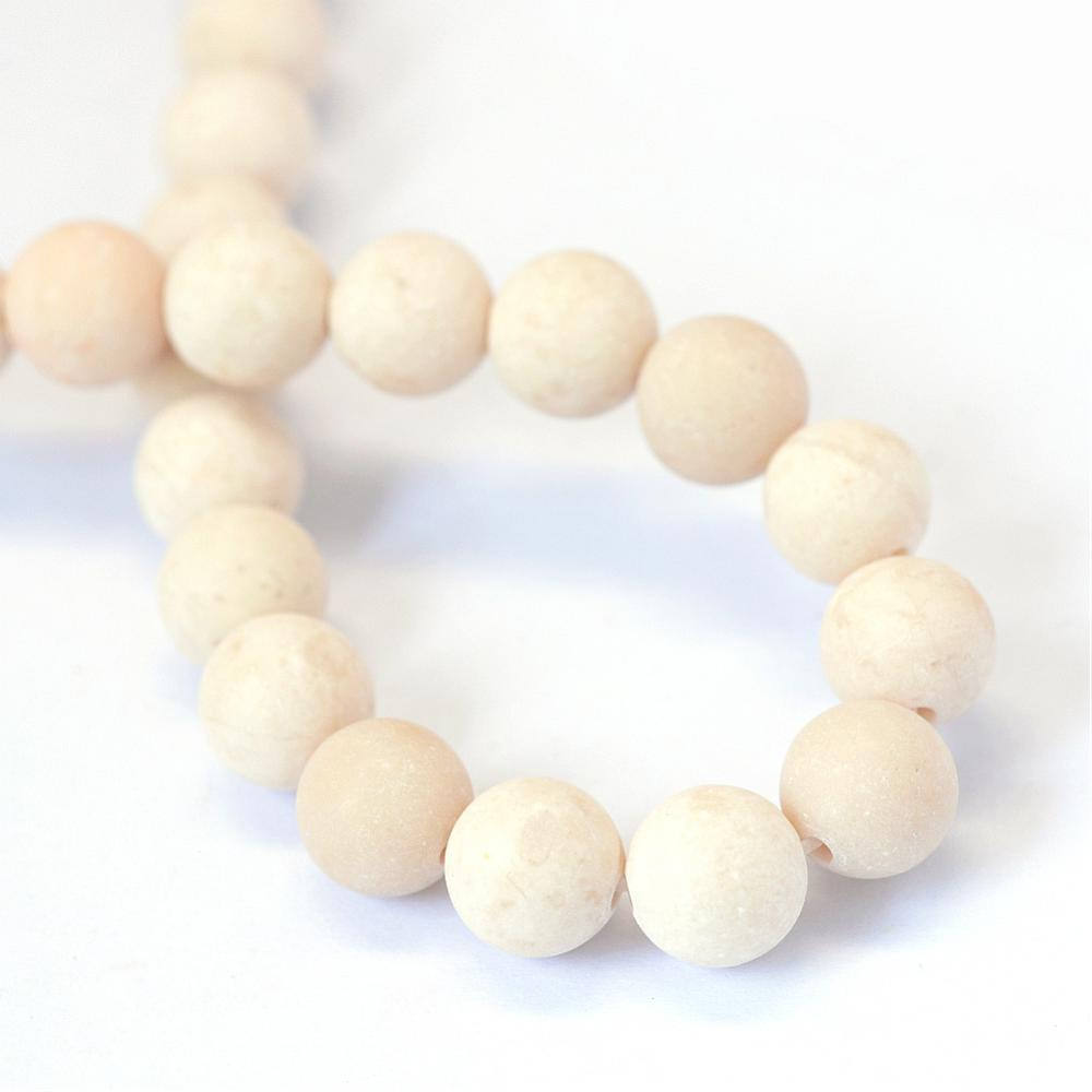 Frosted Natural Fossil Round Beads Strands 6 or 8mm - Ivory