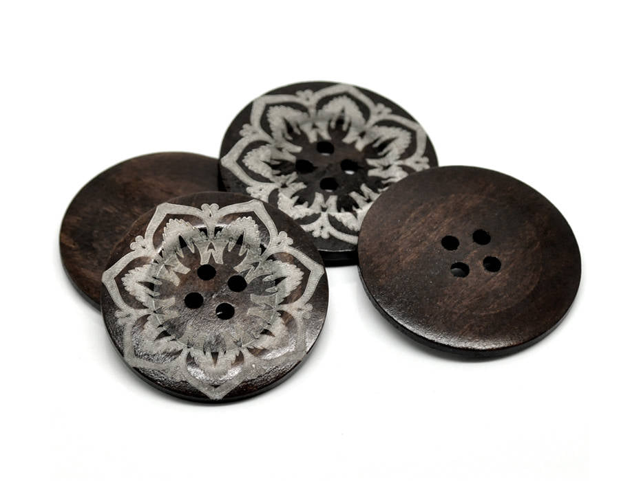 Bouton extra gros - 3 bouton en bois de 60mm - motif fleur