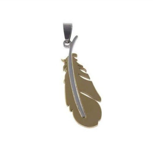 1 Feather pendant stainless steel 50mm - Gold and silver