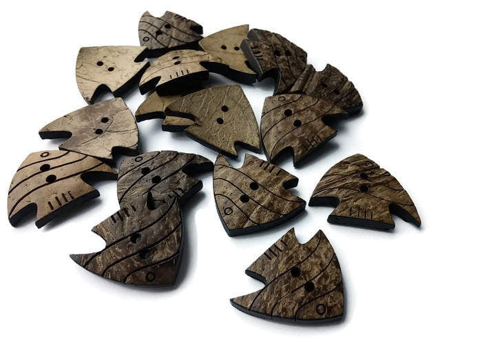 Gros boutons poissons en bois de coco naturel sculpté - Ensemble de 3