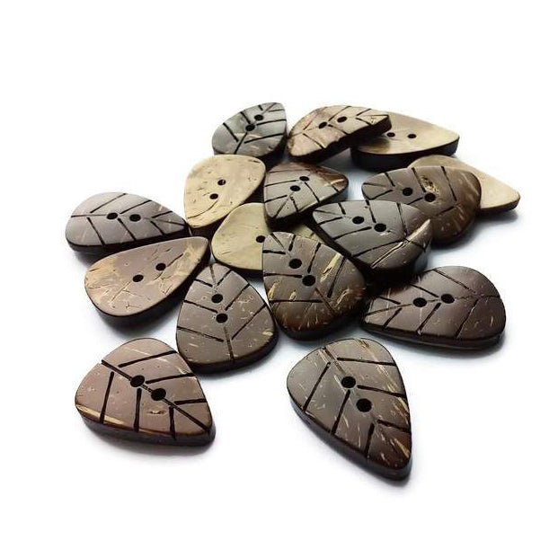 10 Brown Coconut Shell Buttons 20mm - Heart shape