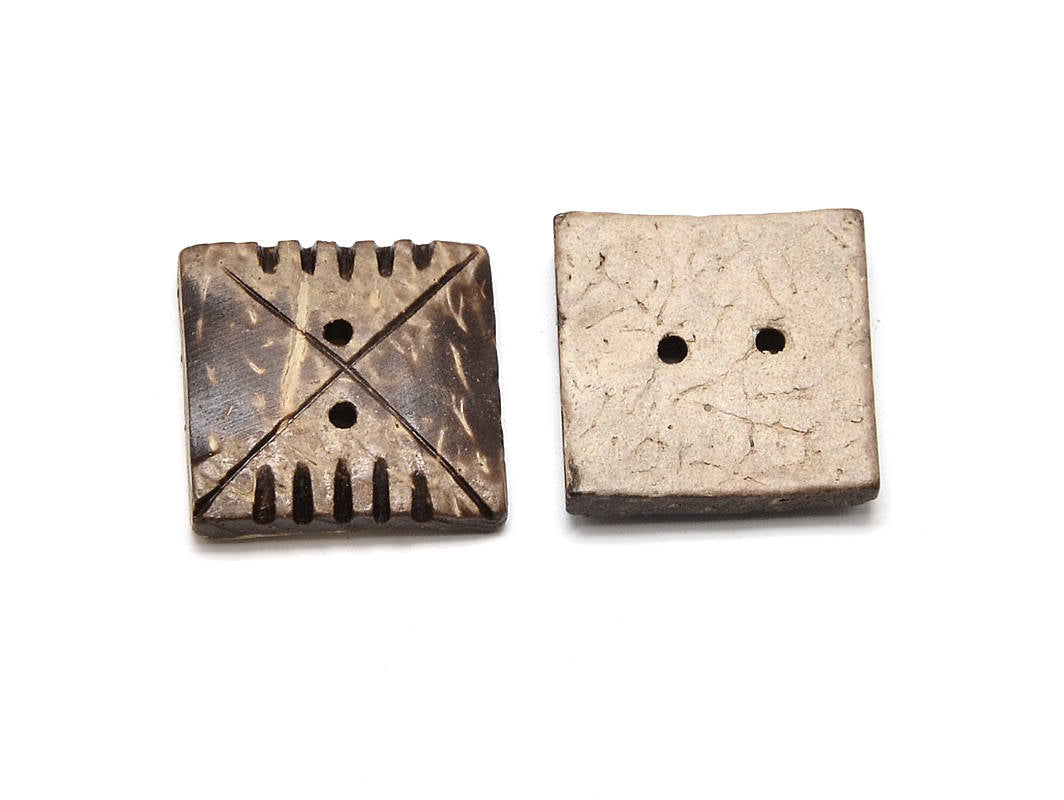Boutons carrés en bois de coco naturel sculpté - Ensemble de 4