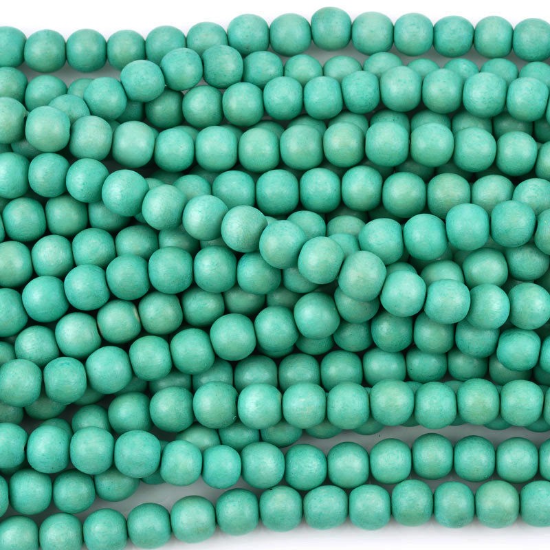 Perles de bois rondes turquoises 6mm, 8mm ou 10mm