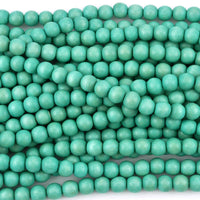 Turquoise 6mm, 8mm or 10mm wood round beads 16 inch strand