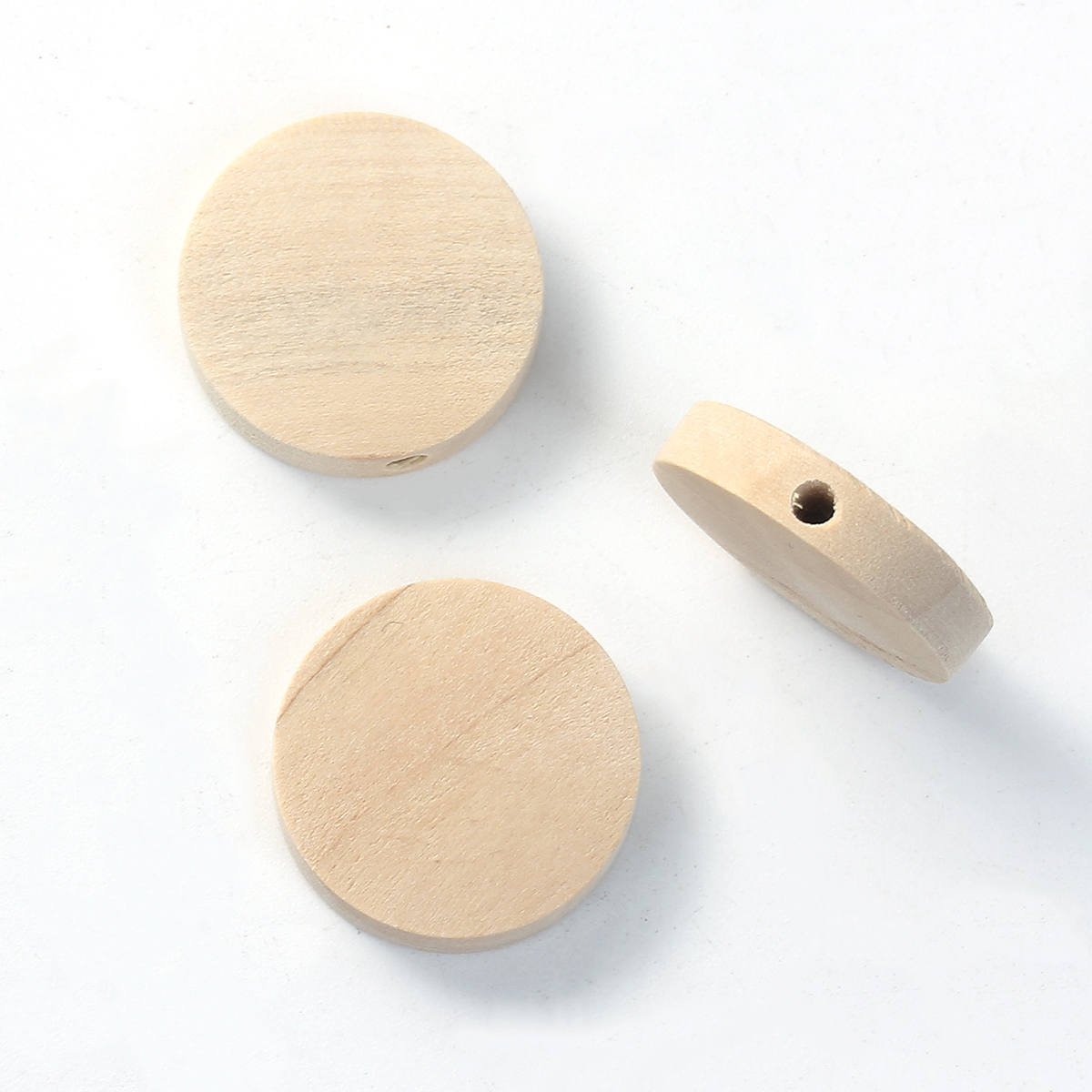 Flat wooden coin beads, Natural unfinished wood, Jewelry making