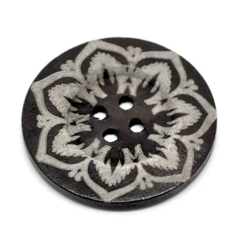 Extra large button - 3 wooden button 60mm (2 3/8") - flower pattern