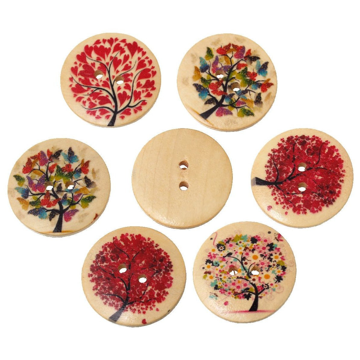 Seasons Trees wood sewing buttons - 6 Mixed Patterns craft buttons