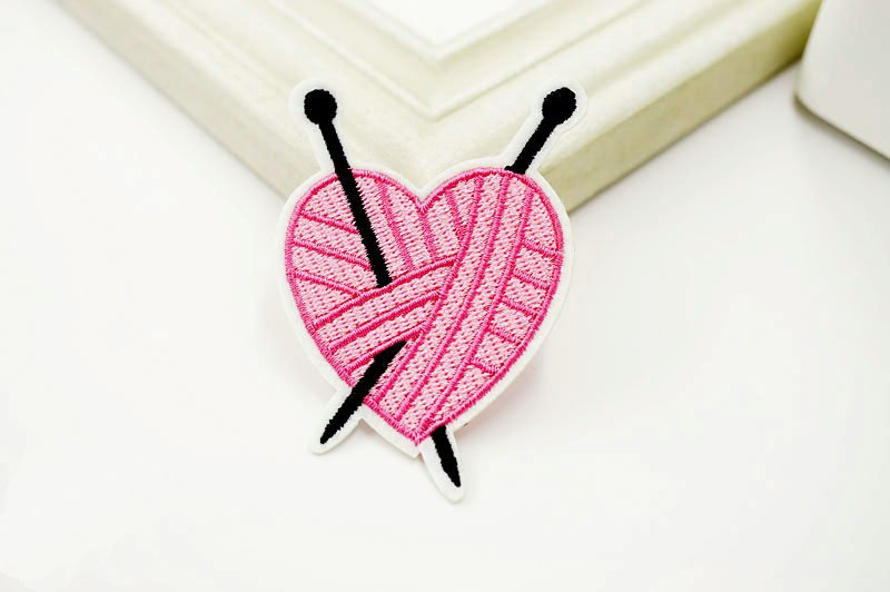 Yarn Patch for Knitter, I Love Knitting Patch, Iron On Pink Yarn Heart with Knitting Needles
