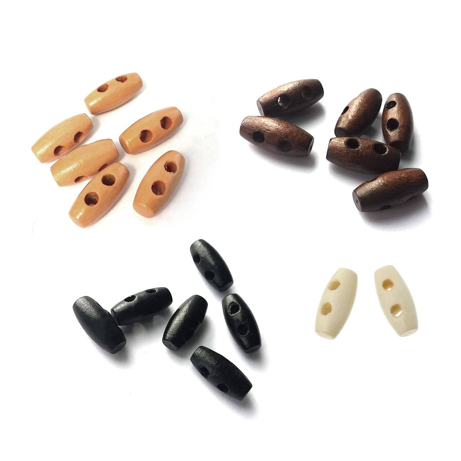 6 minis boutons de bois ivoire, beige, marron ou noir 15mm