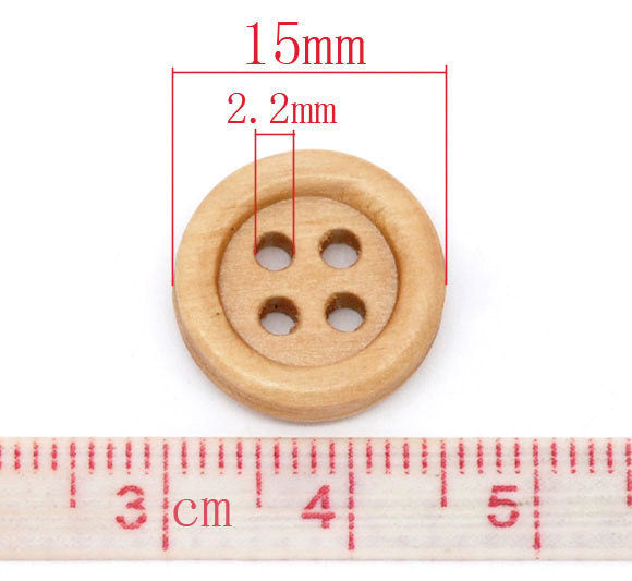 Wooden buttons - Reddish brown 4 Holes Wood Sewing Buttons 15mm - set of 15 or 60