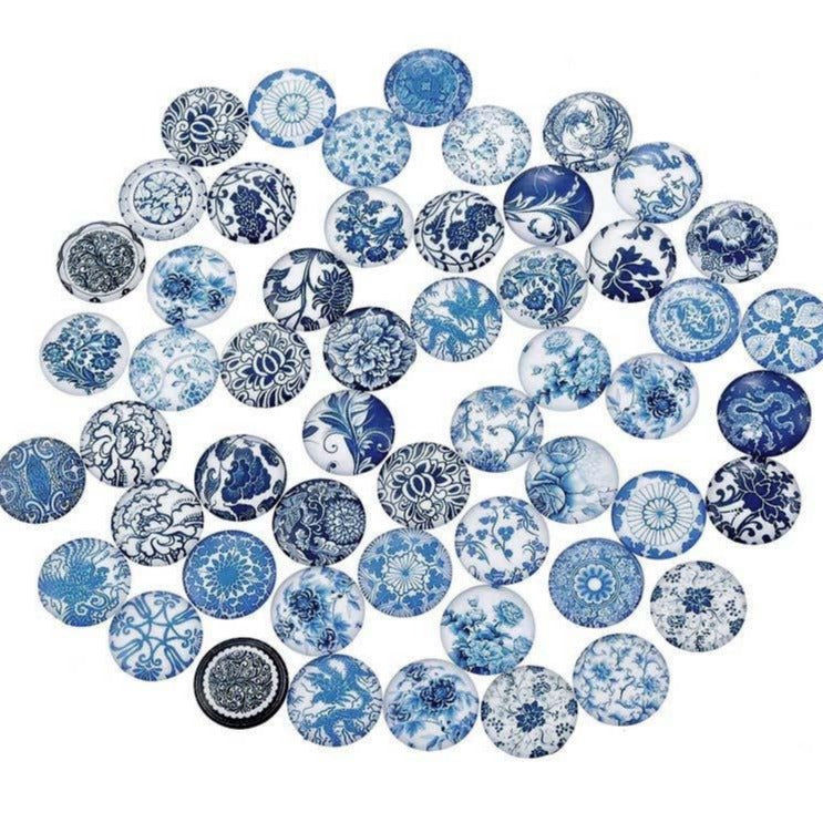 Cabochon bleu porcelaine - Ensemble de 50 cabochons variés de 12mm