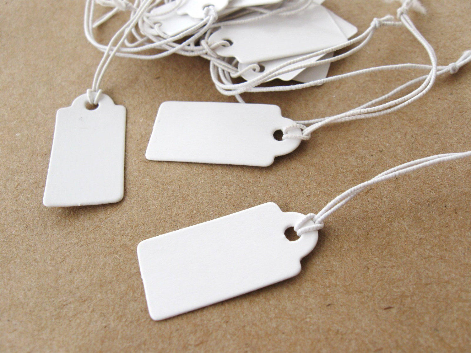 Size #3 Small Blank White Merchandise Price Tags w/ String Retail Jewelry  Strung