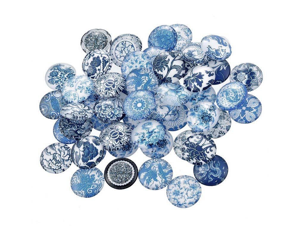 Cabochon bleu porcelaine - Ensemble de 50 cabochons variés de 12mm
