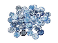 12mm mixed blue glass cabochons - set of 50 blue porcelain flower pattern round dome cabochons