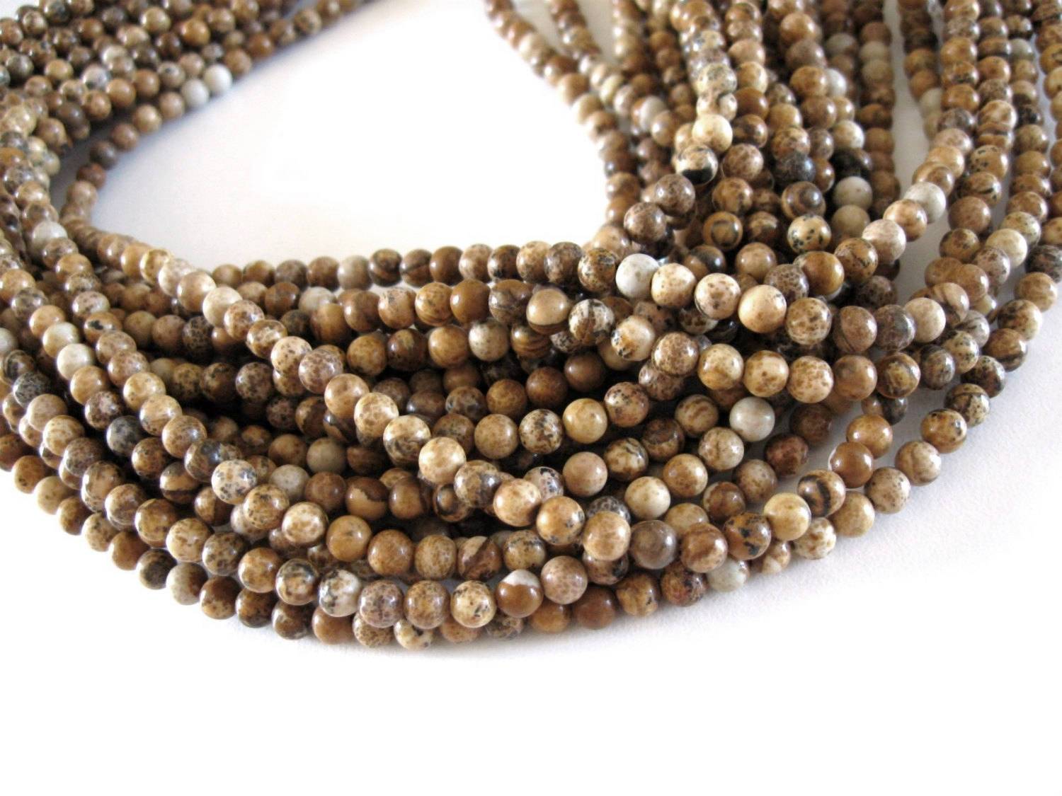 Natural Picture Jasper Stone Beads Strands 4mm Round