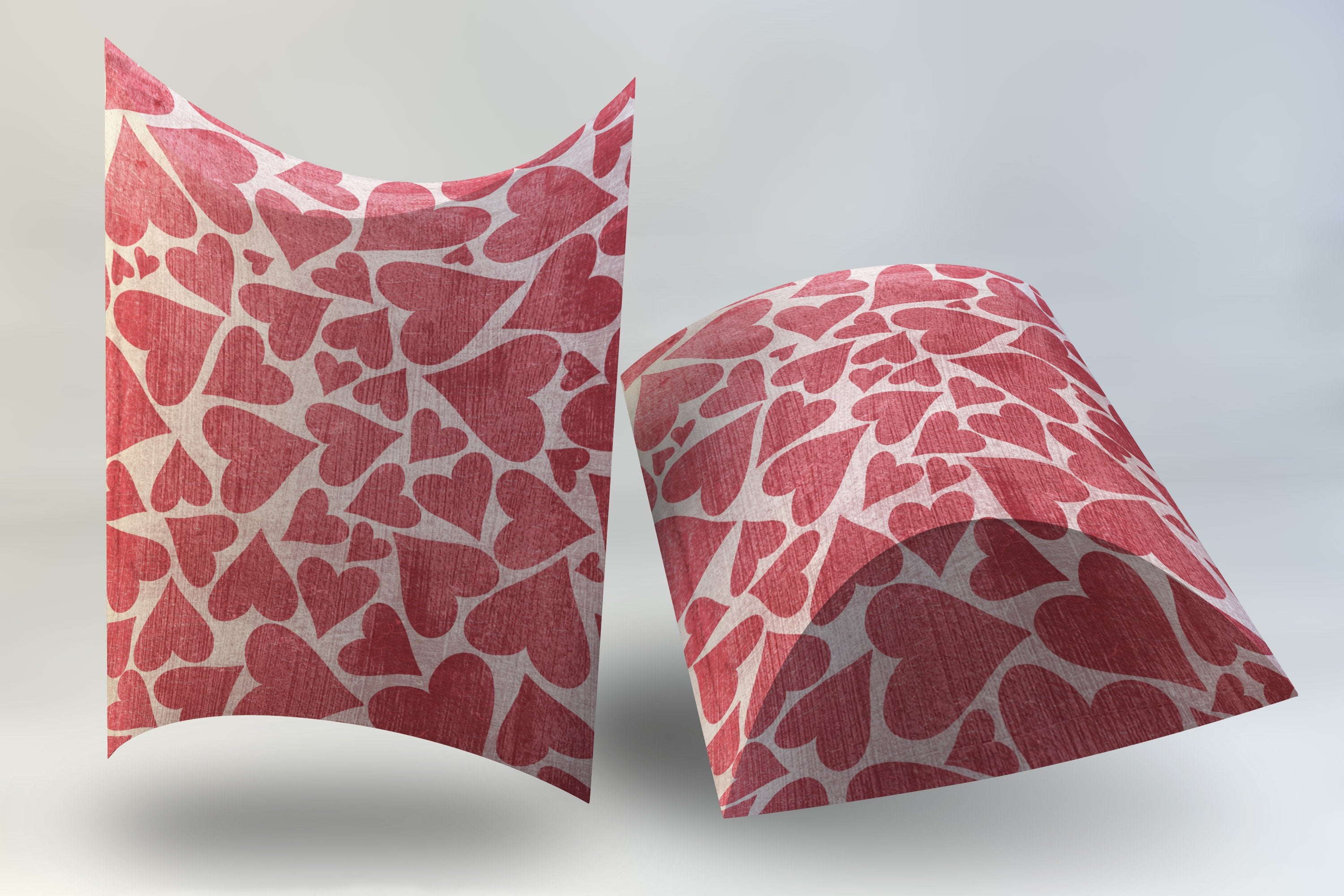 Digital Deep Pillow Box Pink and Red Hearts