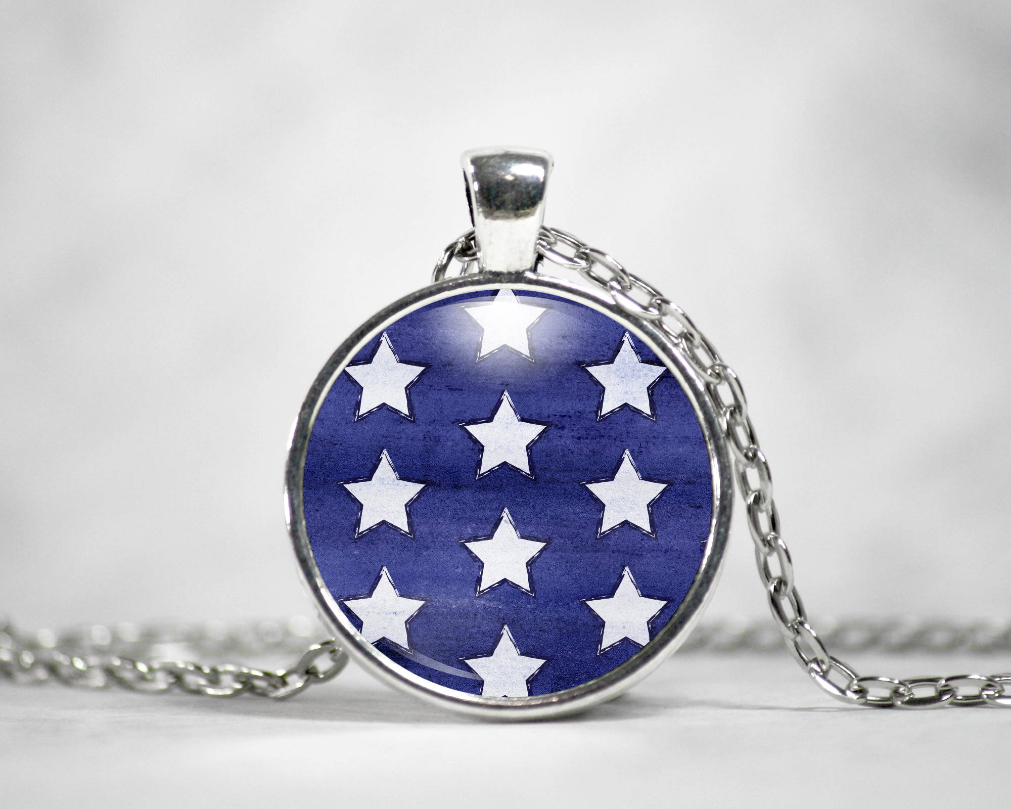 Cabochon Collage Sheet - Blue Stars and Stripes - Printable round image in 5 sizes