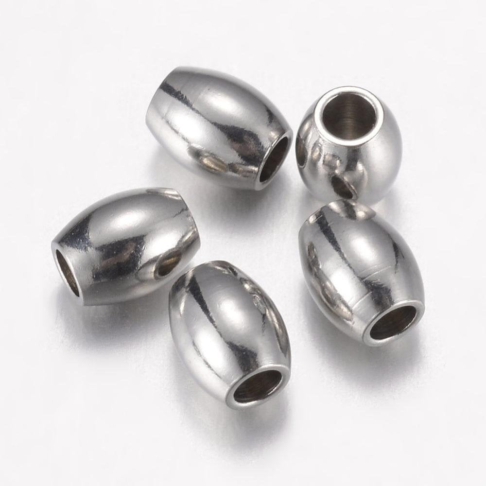 10 Perles ovales en acier inoxydable hypoallergénique 5, 6 ou 8mm