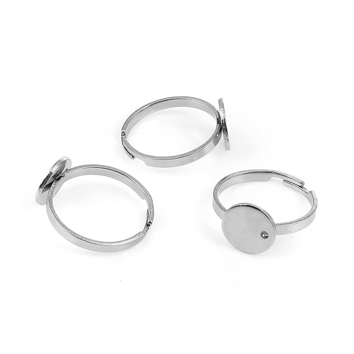 Stainless steel adjustable rings round 10mm settings - Hypoallergenic
