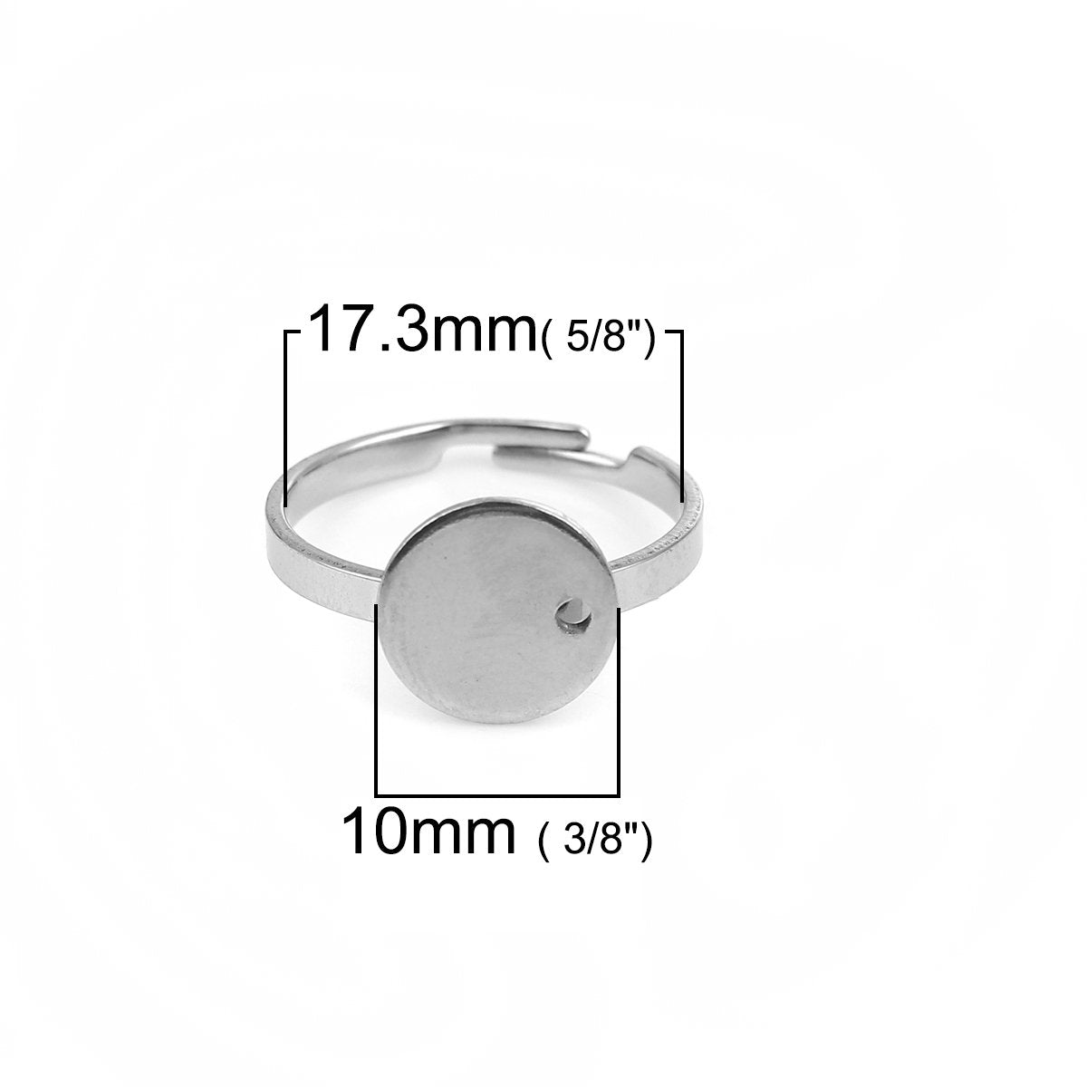Stainless steel adjustable rings round 10mm settings - Hypoallergenic