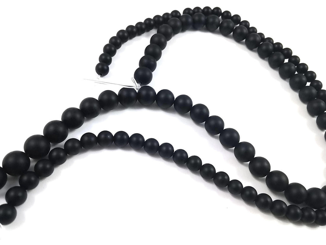 Natural black agate frosted beads Round 6mm or 8mm