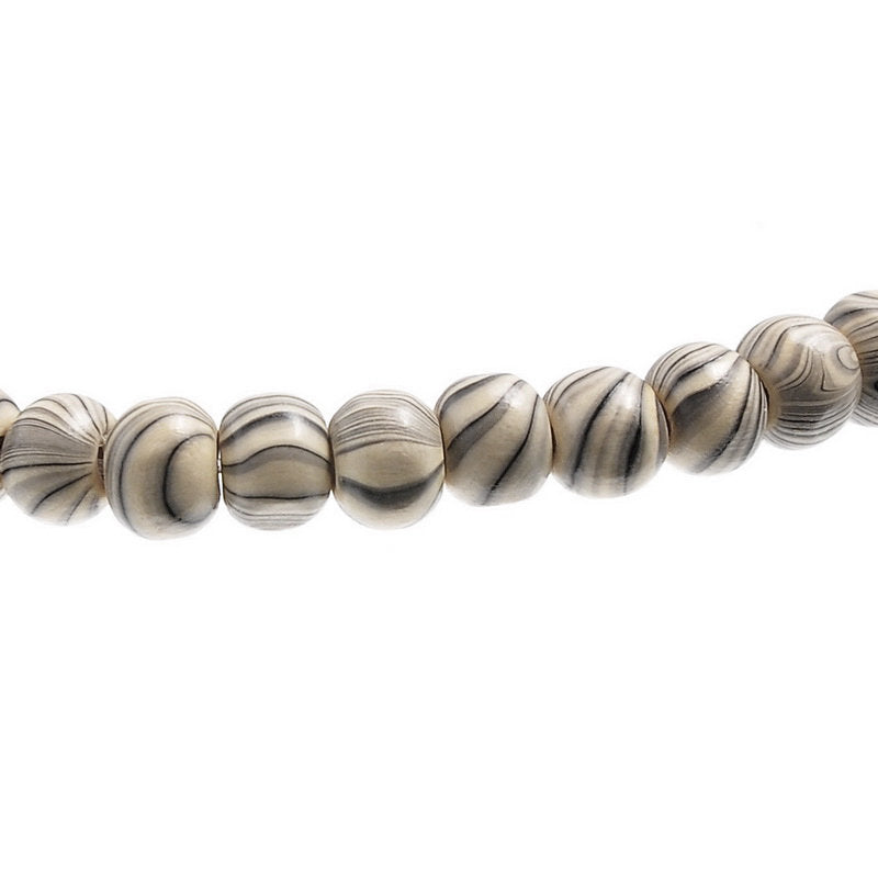 75 Perles de bois à motif ligné marbré 7mm