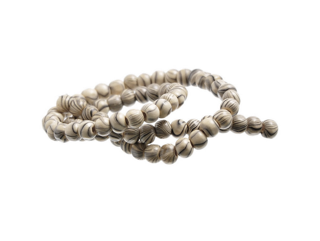 Stripped Beads Natural Wood 7mm round 75pcs