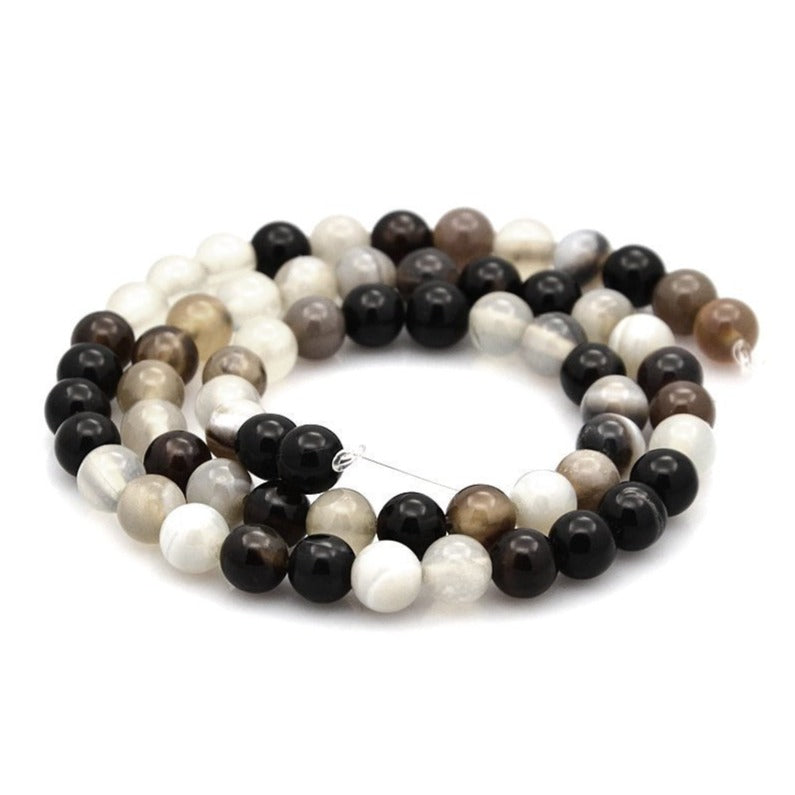 Natural Black Striped Agate Stone Beads Strands 6mm Round