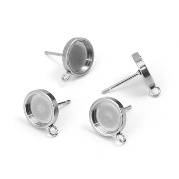 Stainless steel ear stud cabochon settings with loops - fits 6, 8 or 10mm cabochons