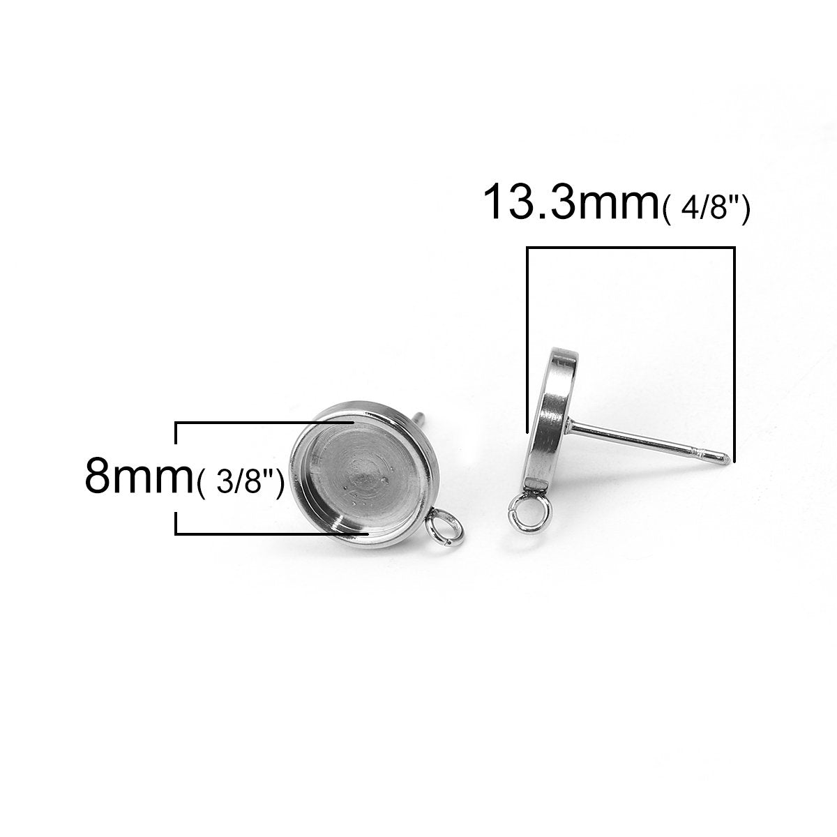 Tiges avec anneaux pour boucle d'oreille avec support à cabochon 6, 8 ou 10mm en acier inoxydable hypoallergénique