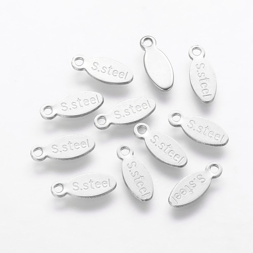 Stainless steel chain tabs, drop, 10mm