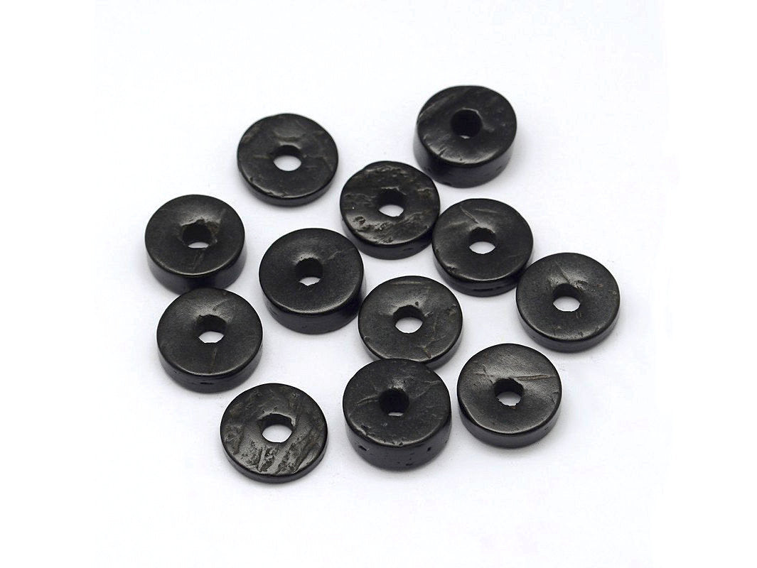 Black Coconut Bead - 100 Eco Friendly Donuts Rondelle Disk Beads 9mm