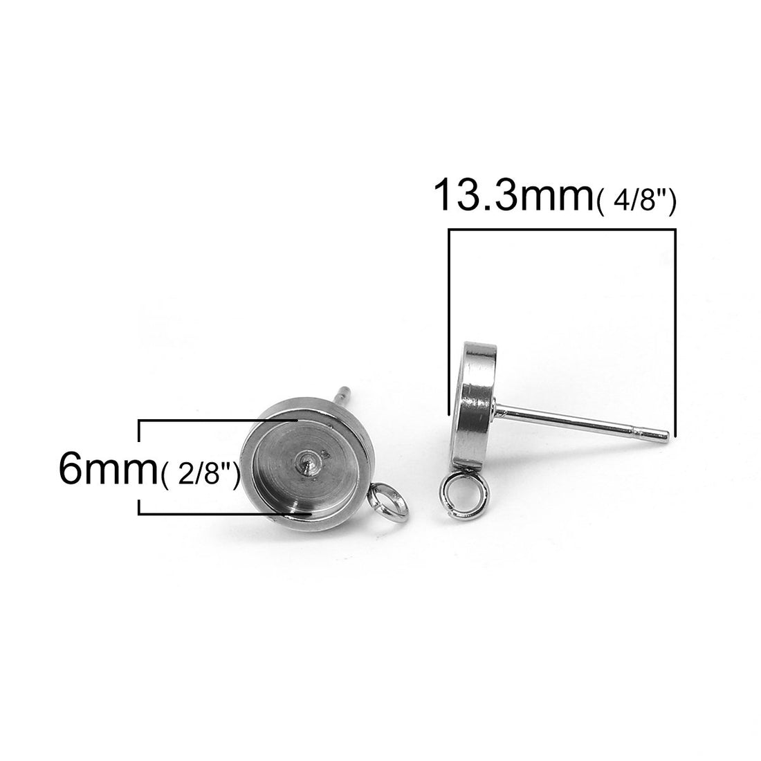 Stainless steel ear stud cabochon settings with loops - fits 6, 8 or 10mm cabochons