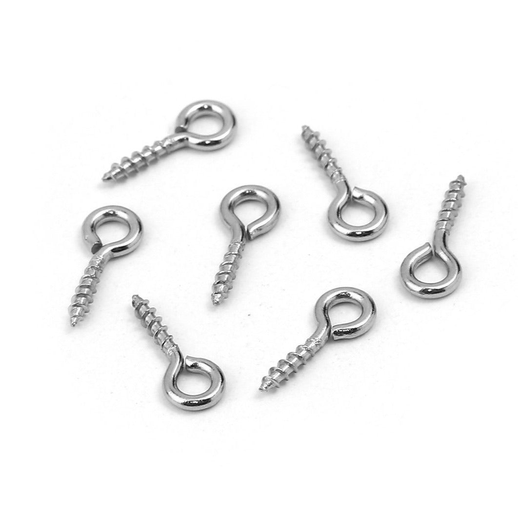 Silver Screw Eyes Bails - 10pcs Stainless Steel Bails Top Drilled - Four sizes available