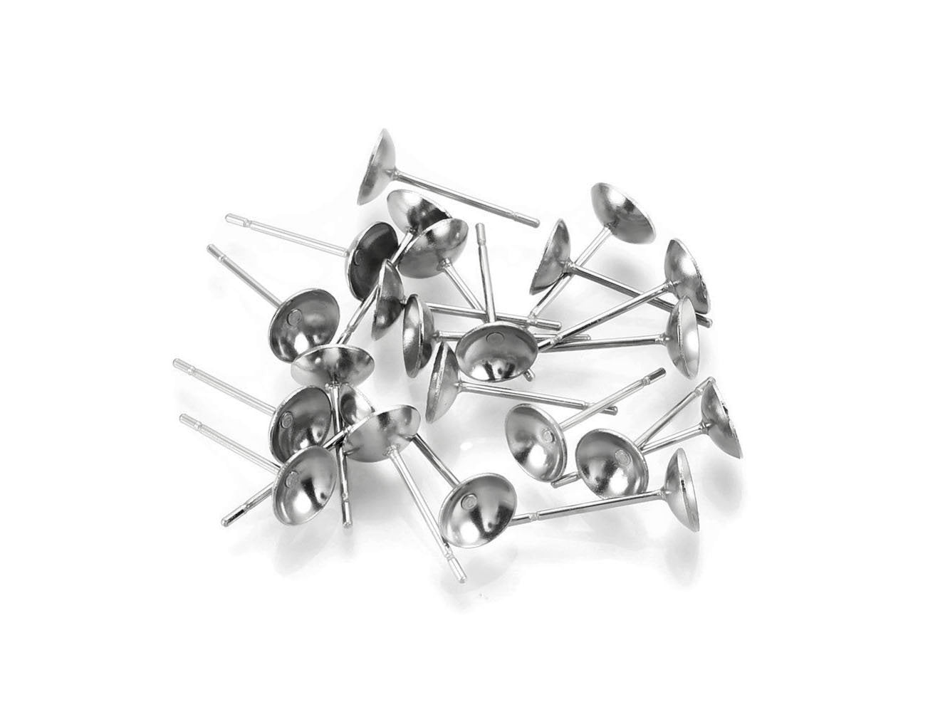 Stainless steel half round earring post hypoallergenic 4, 5, or 6mm cup stud earrings