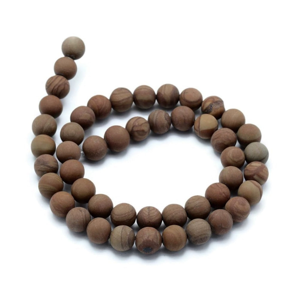 Frosted Natural Wood Lace Stone Beads Brown Round 6, 8 or 10mm