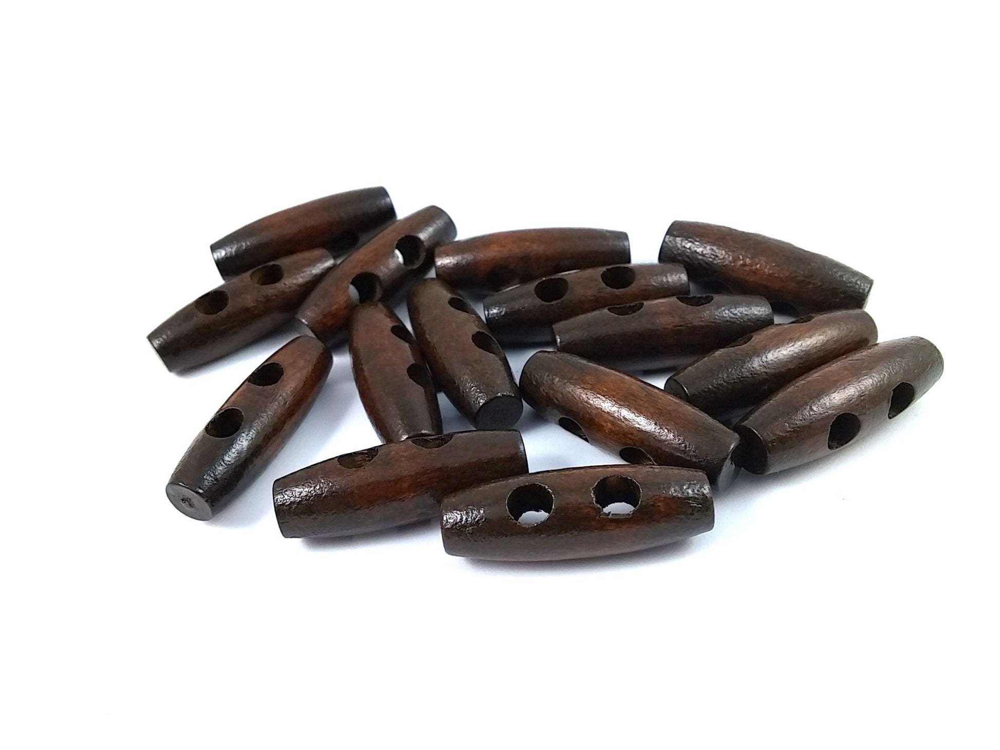 Wholesale wooden Toggle Buttons - Dark Brown 3.5 x 1.1cm - Bulk set of 15