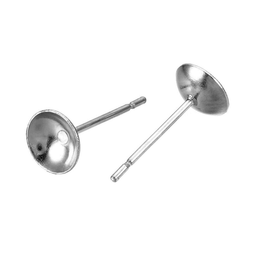 Stainless steel half round earring post hypoallergenic 4, 5, or 6mm cup stud earrings