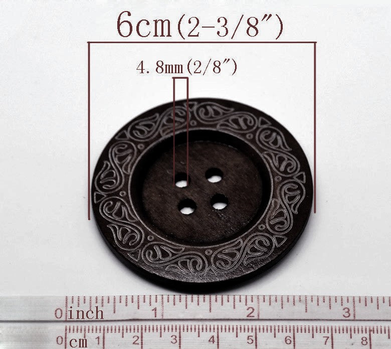 Extra large button - 3 wooden button 60mm (2 3/8") - vine pattern