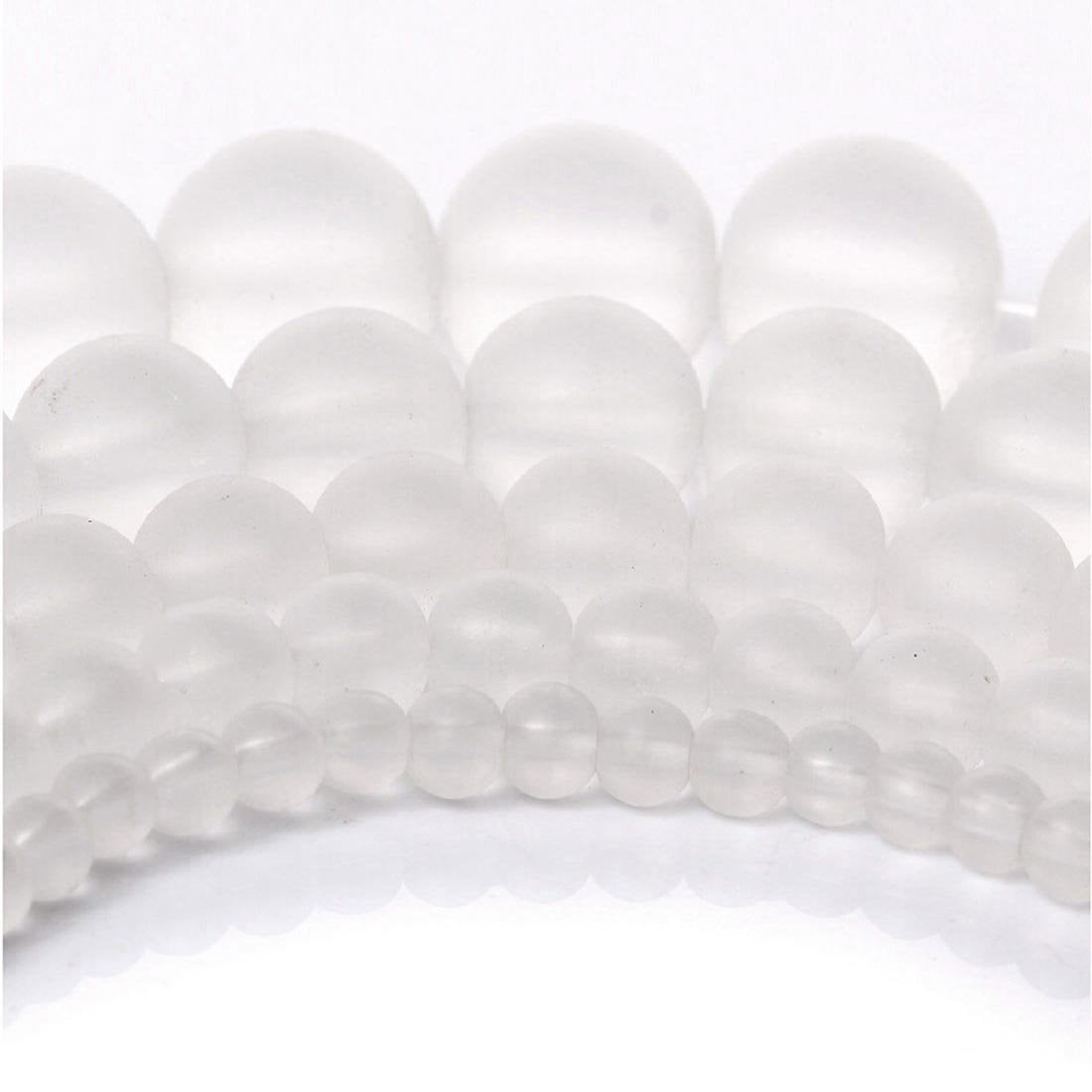 Perles Blanches Givrées, Rondes, 6, 8 ou 10mm